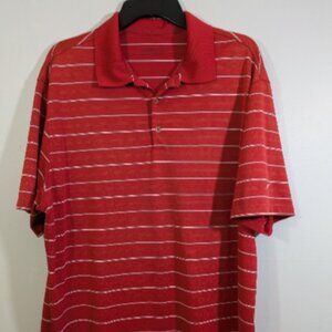 Nike Golf  Polo Shirt XLarge Red White Stripe Short Sleeve Dri-Fit Logo